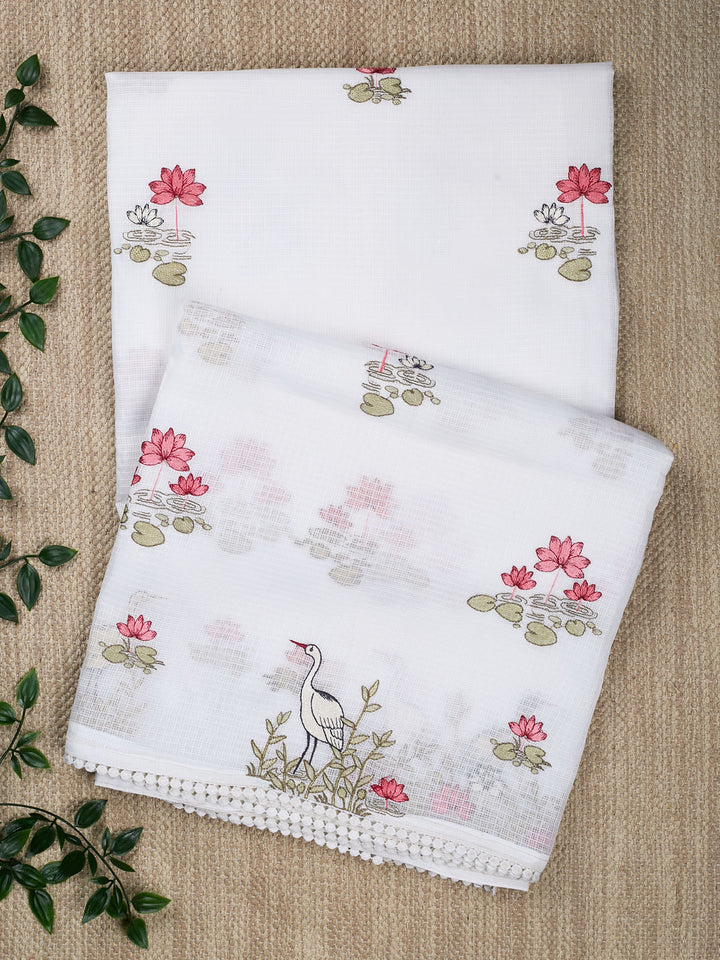 White Supernet Thread Butas Banarasi Saree