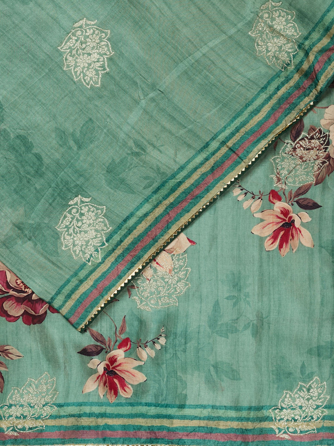 Green Dola Silk Printed Banarasi Saree_2