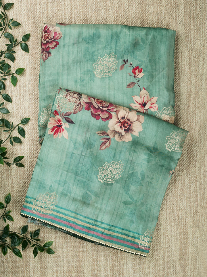 Green Dola Silk Printed Banarasi Saree