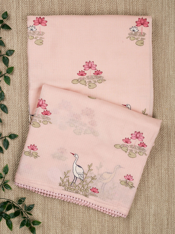 Peach  Supernet Thread Butas Banarasi Saree