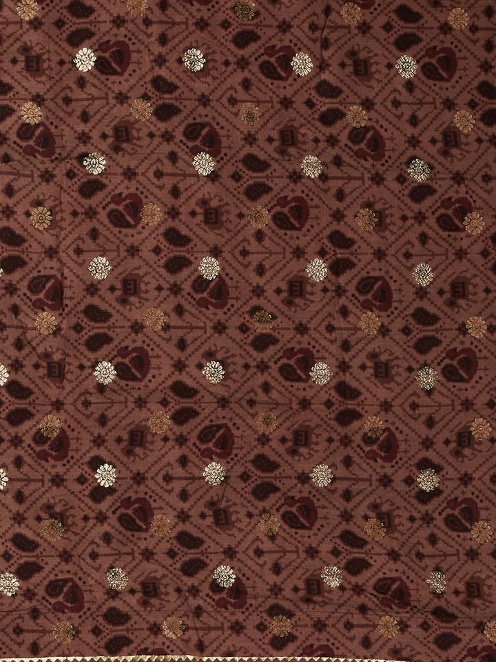 Beige Dola Silk Printed Banarasi Saree