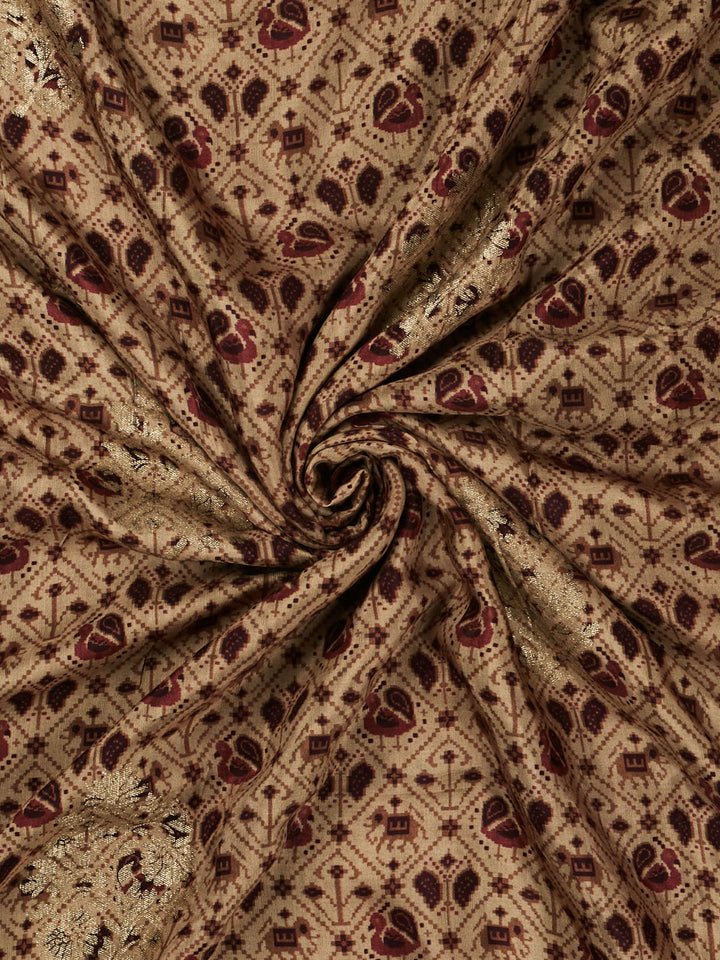 Beige Dola Silk Printed Banarasi Saree