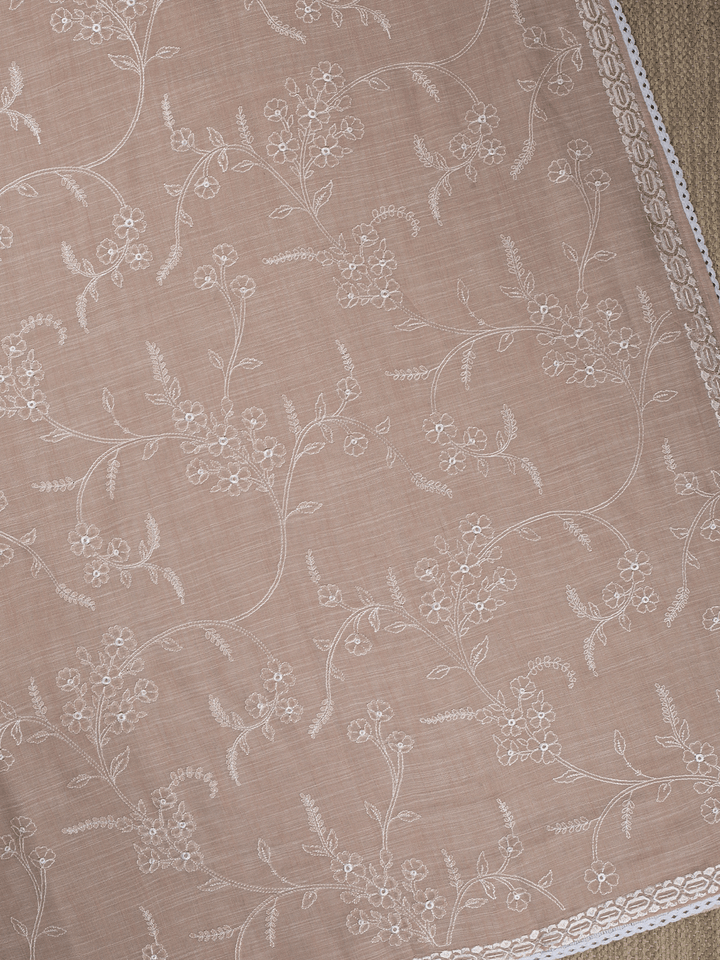 Beige Cotton Plain Banarasi Saree