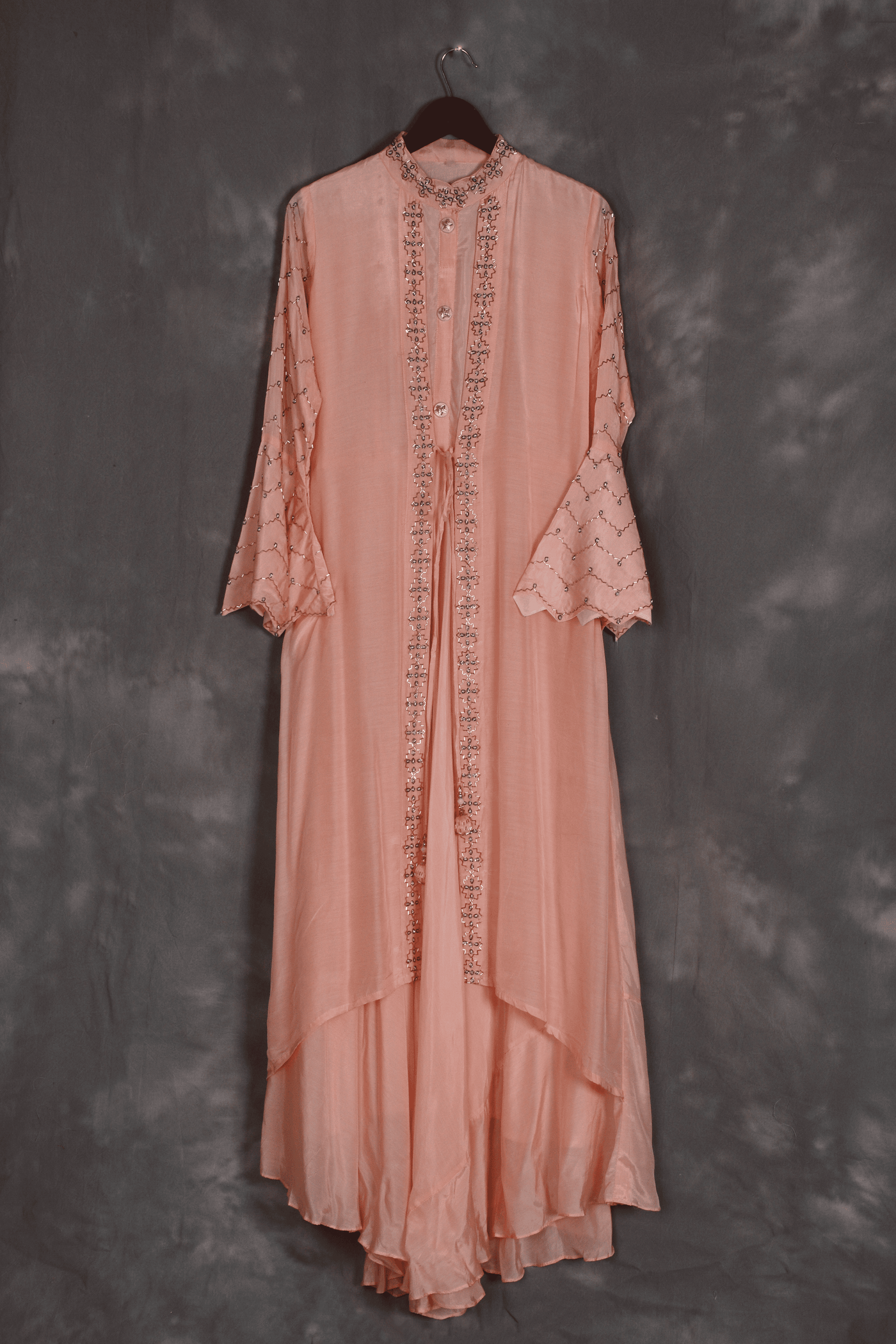 Peach Muslin Gown With Attached Cape