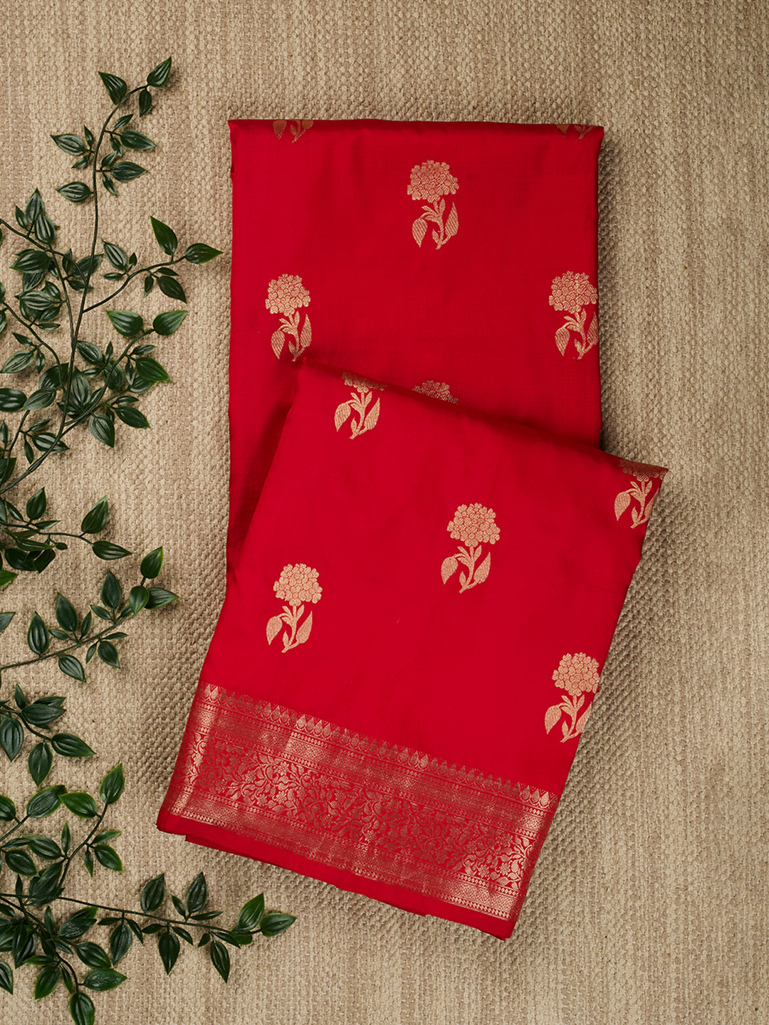 Cherry Red Katan Silk Banarasi Saree_1