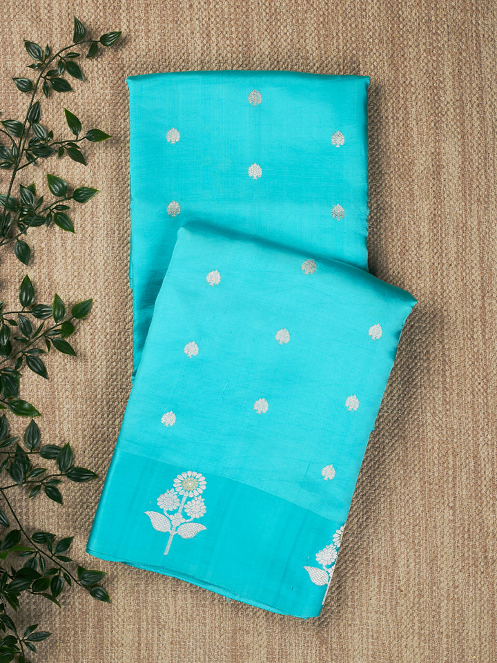 Firozi Katan Silk Banarasi Saree