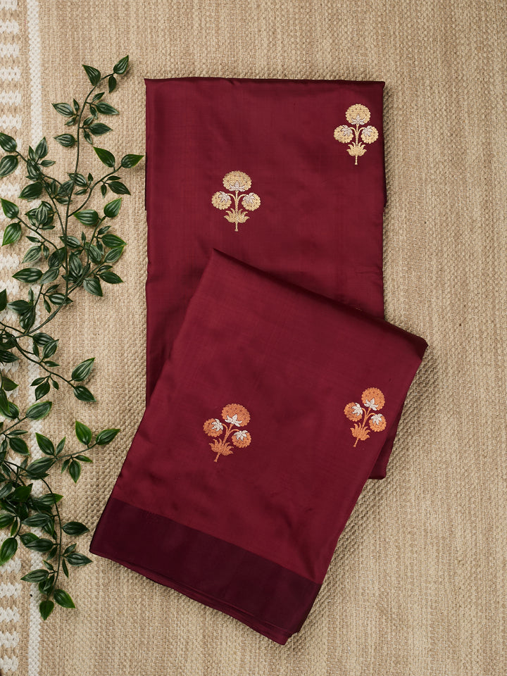 Wine Katan Silk Banarasi Saree