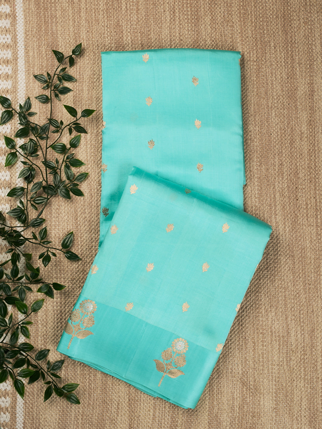 Firozi Raw Mango Silk Banarasi Saree_1