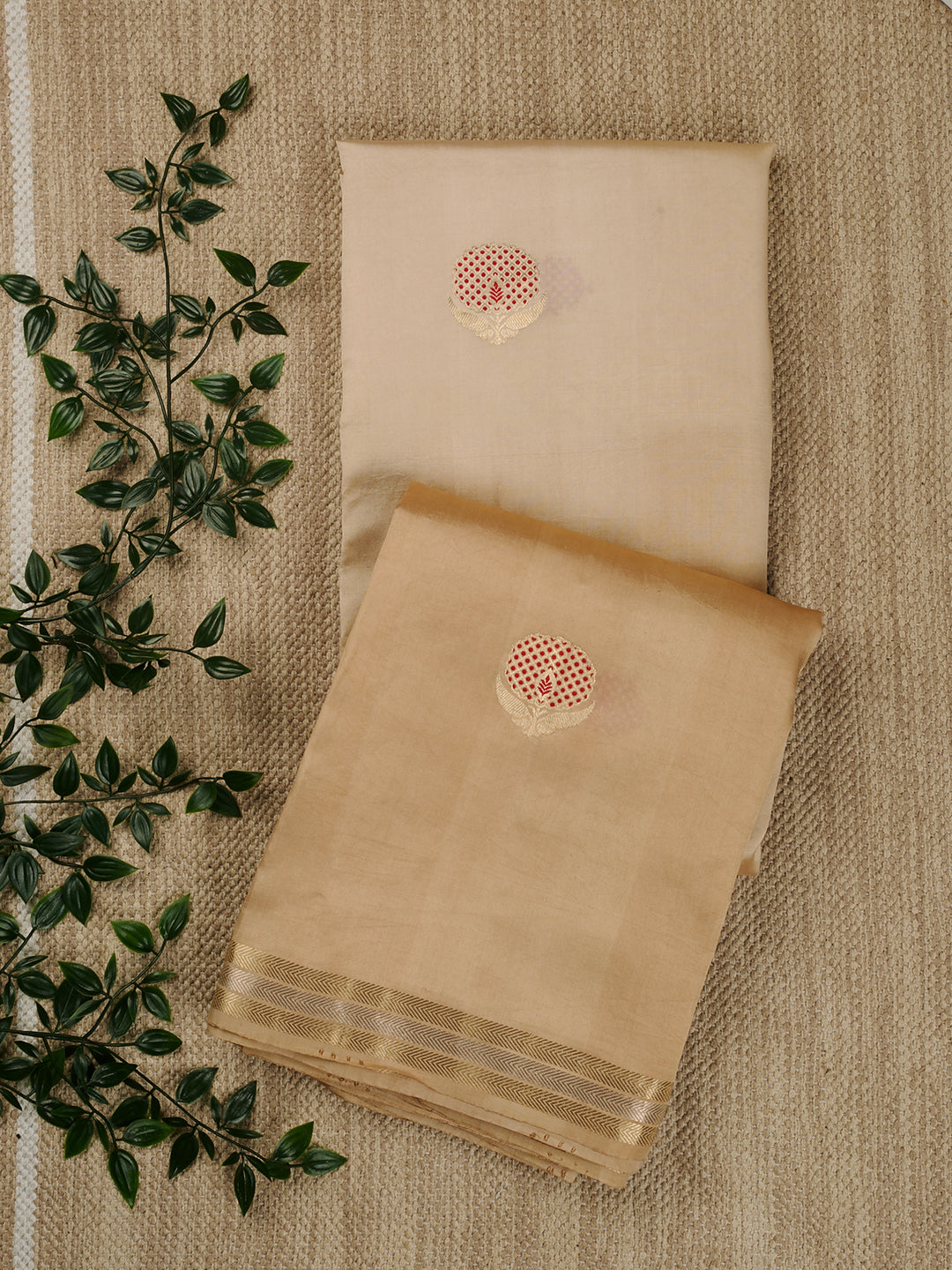 Beige Katan Silk Banarasi Saree_1