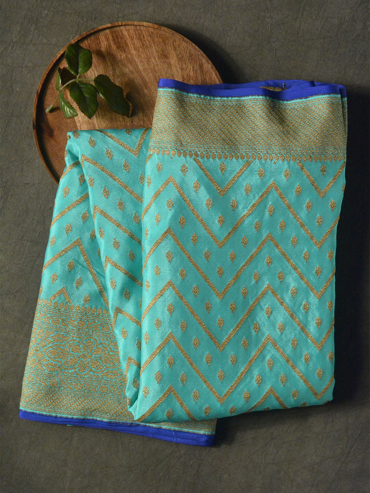 Firozi Georgette Crepe Silk Banarasi Saree