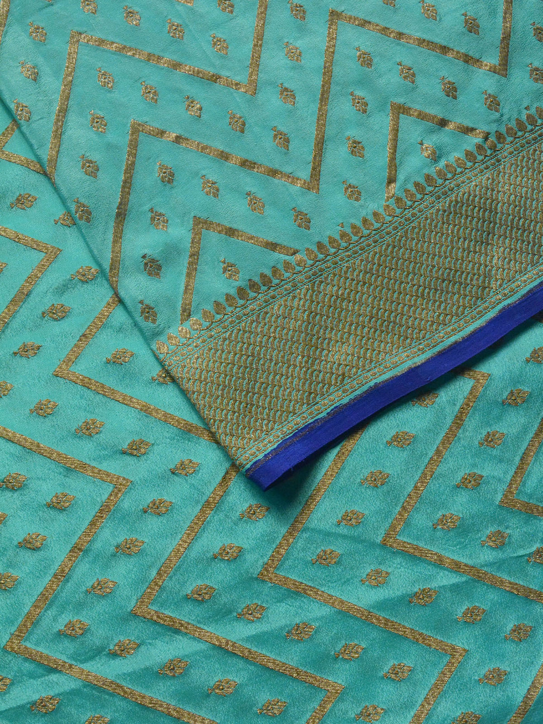 Firozi Georgette Crepe Silk Banarasi Saree_2