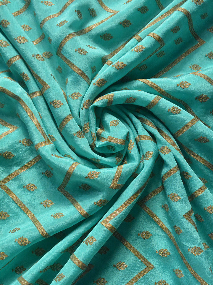 Firozi Georgette Crepe Silk Banarasi Saree