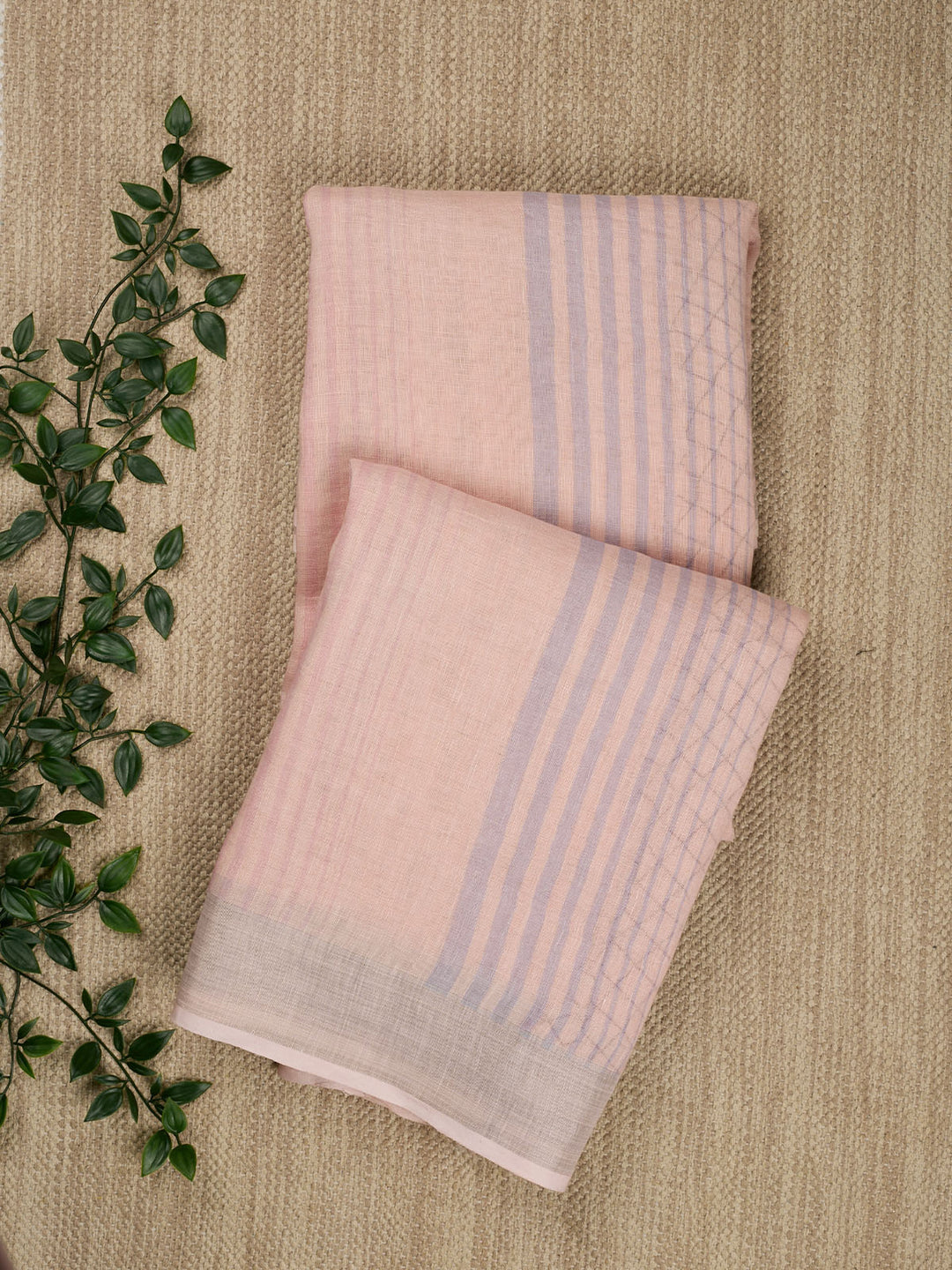Baby Pink Linen Silk Banarasi Saree_1