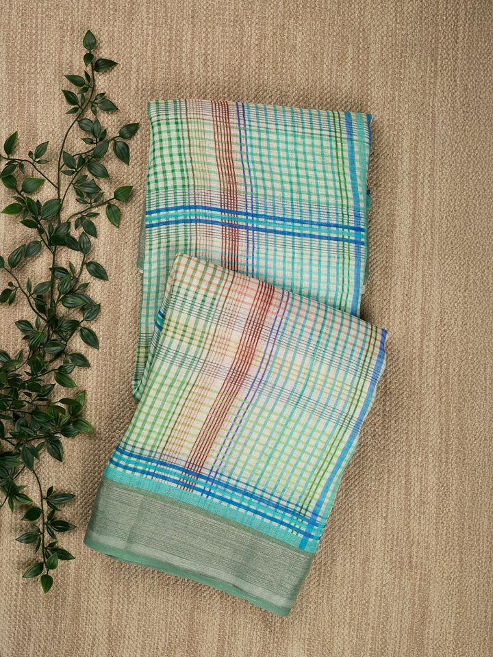 Off-White Linen Silk Banarasi Saree