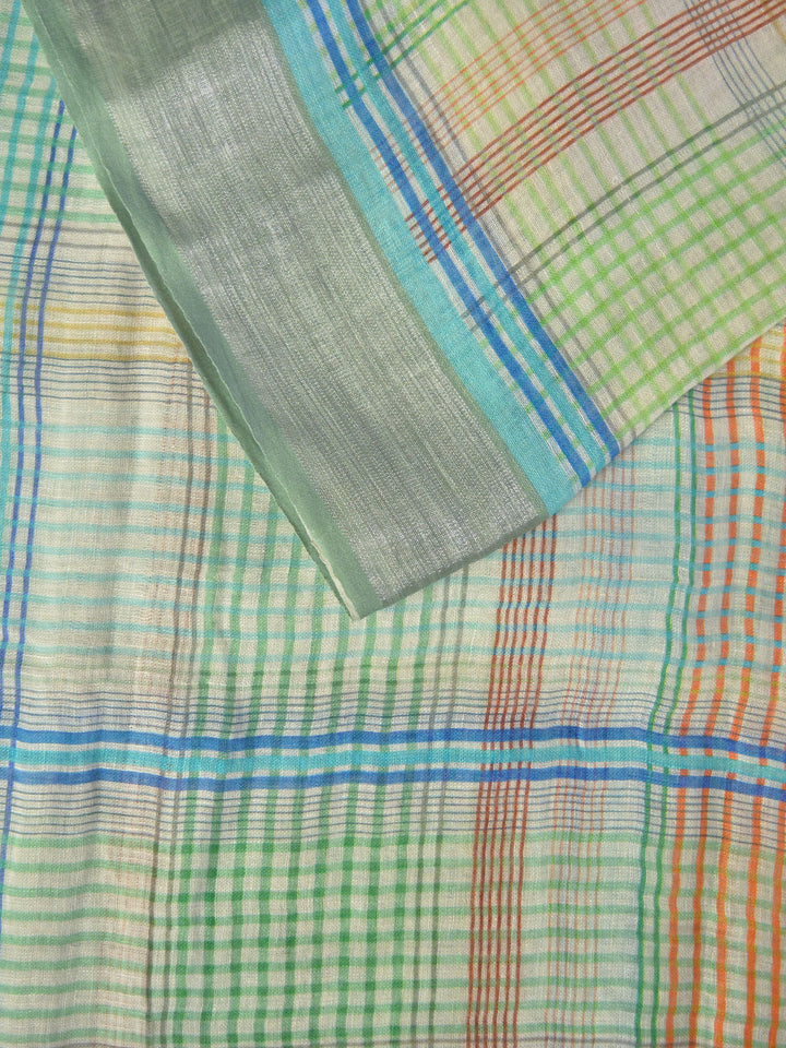 Off-White Linen Silk Banarasi Saree