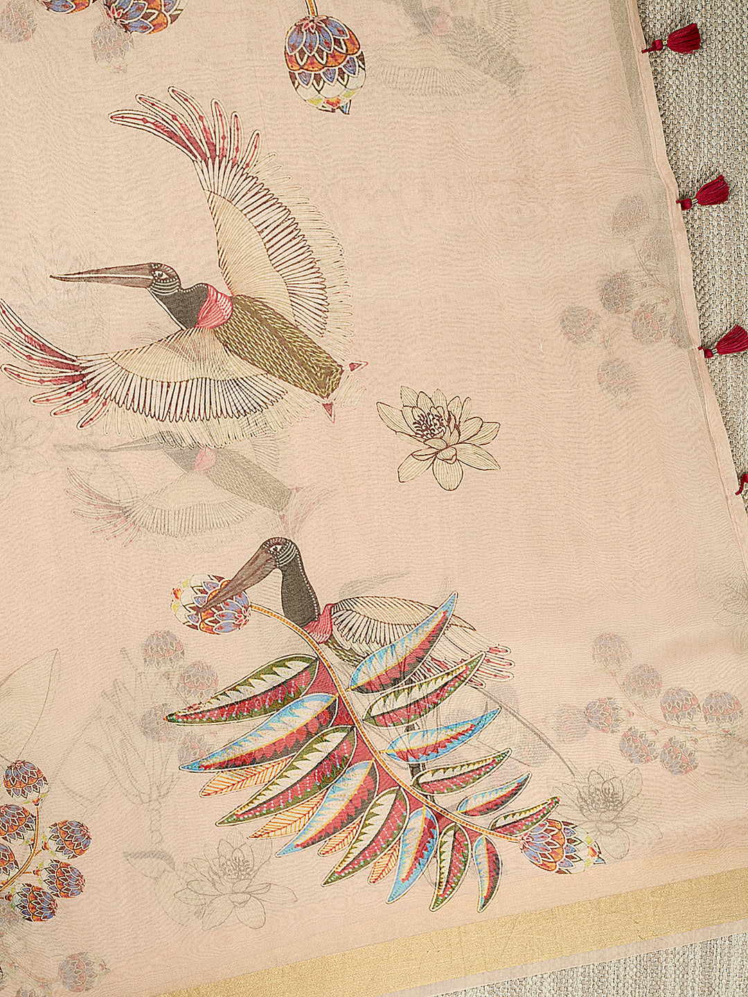 Peach Organza Silk Printed Banarasi Saree_3