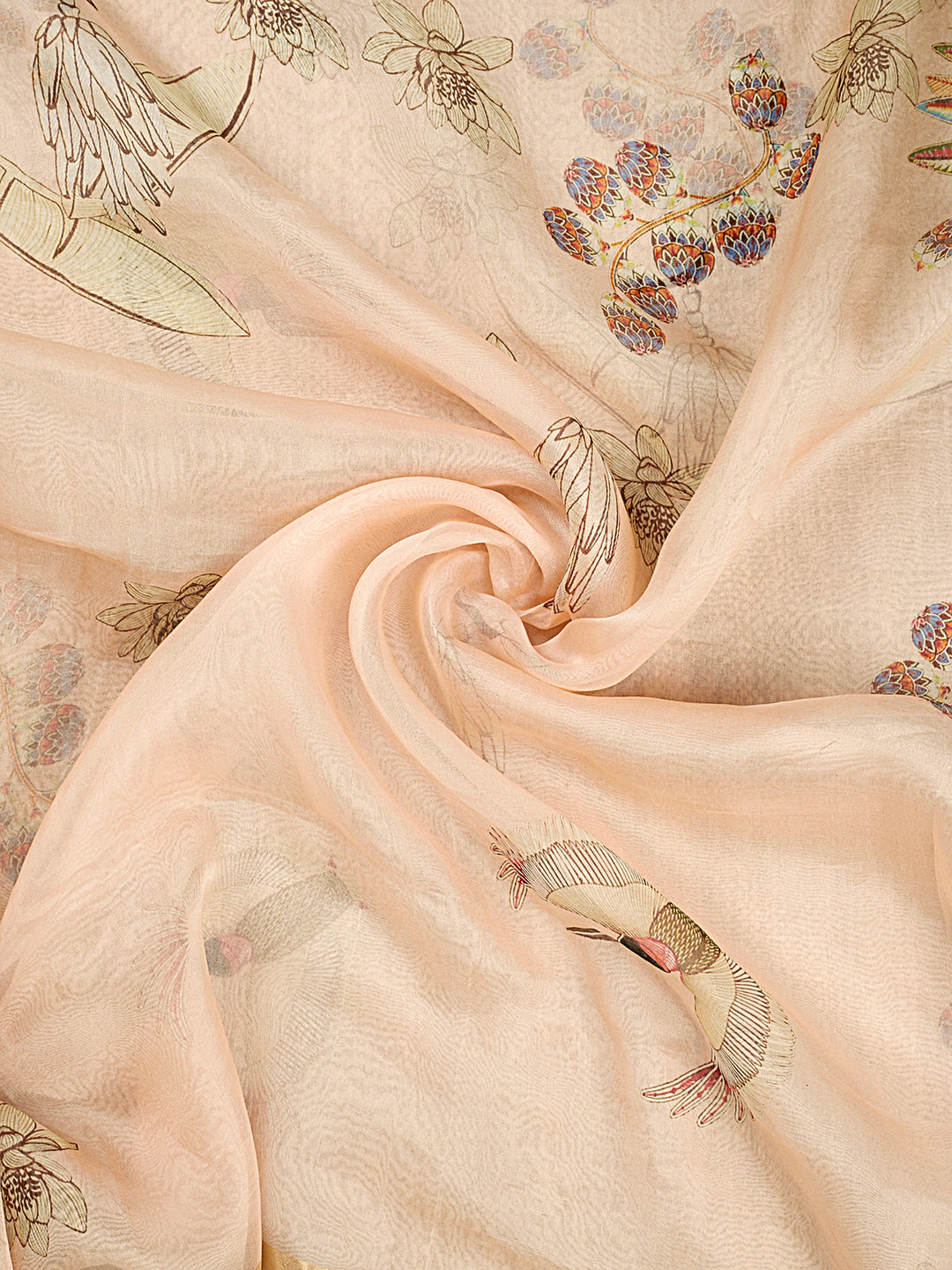 Peach Organza Silk Printed Banarasi Saree_4