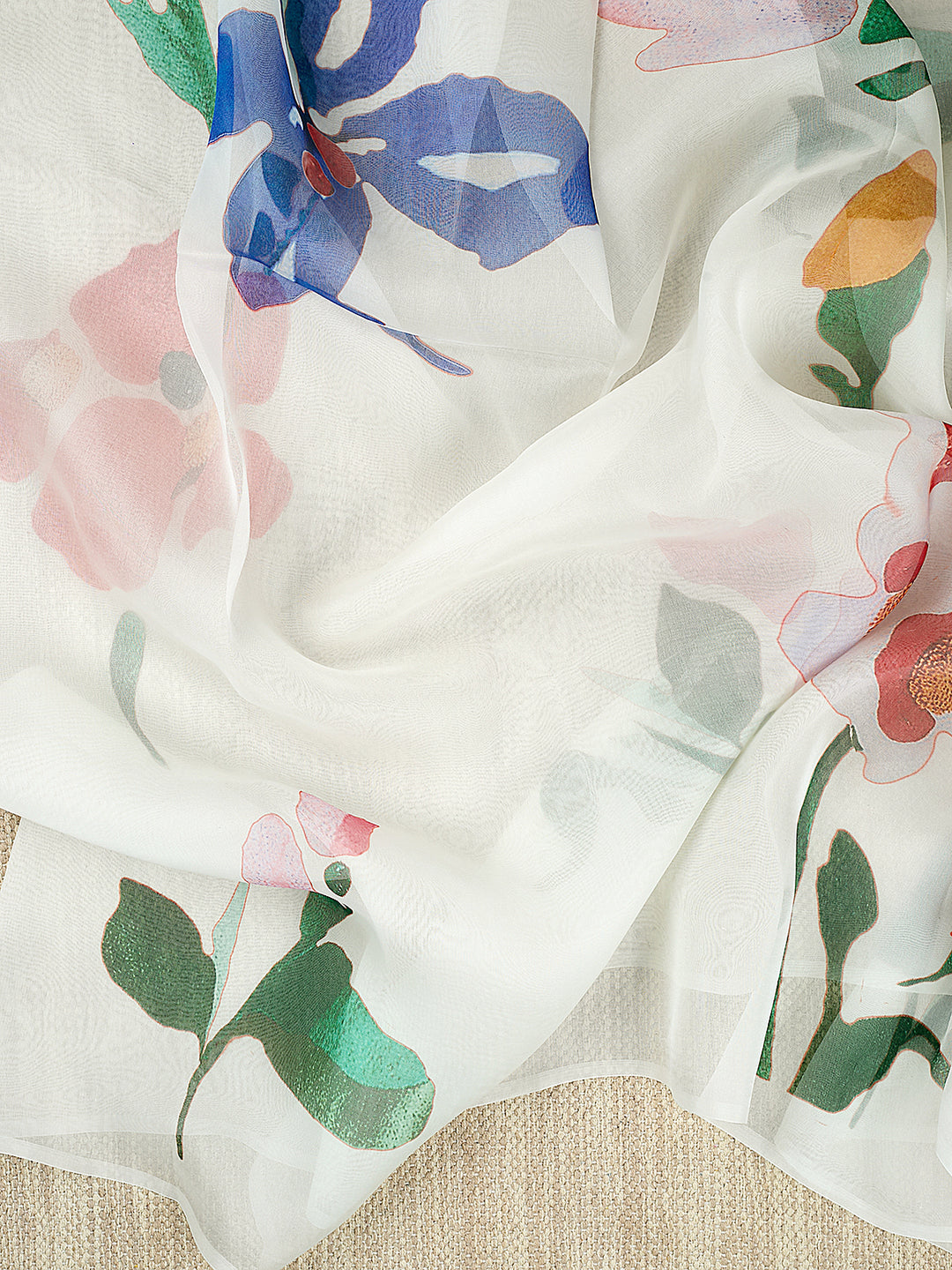 White Organza Silk Printed Banarasi Saree_4