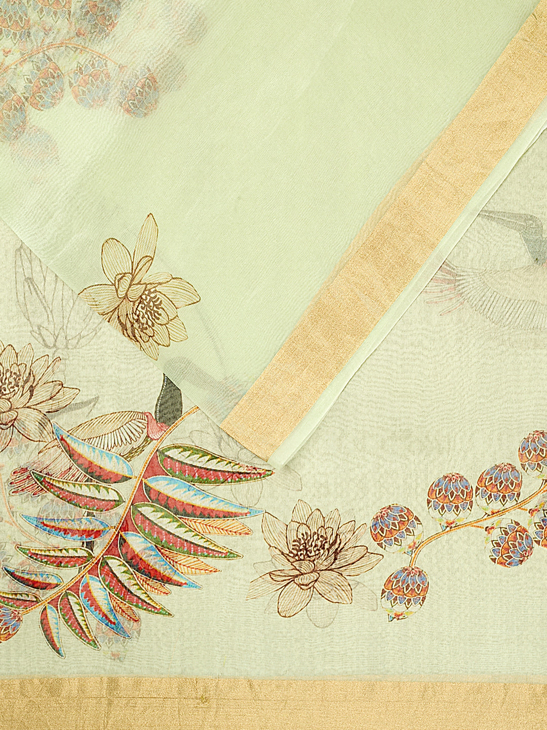 Green Organza Silk Printed Banarasi Saree_2