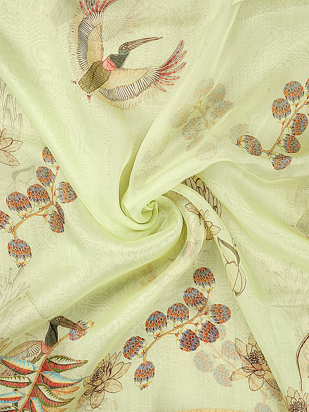 Green Organza Silk Printed Banarasi Saree_4