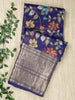 Blue Organza Silk Kalamkari Print Banarasi Saree