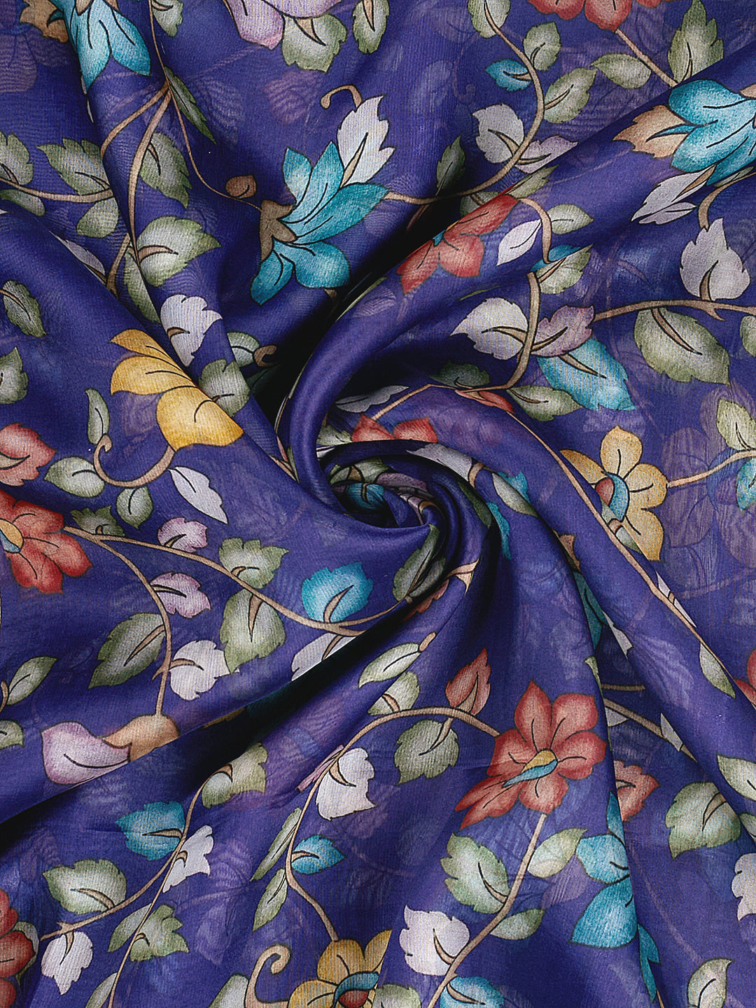 Blue Organza Silk Kalamkari Print Banarasi Saree_4