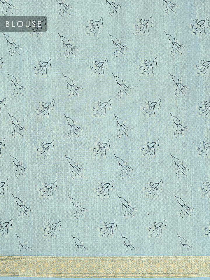 Blue Organza Silk Kalamkari Print and Checks Banarasi Saree