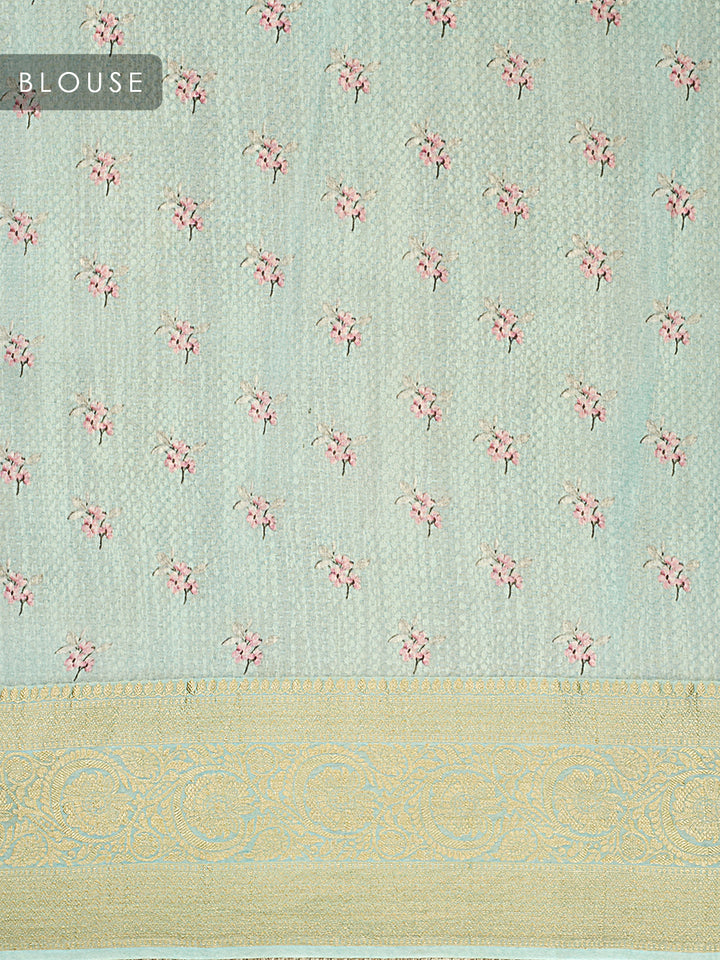 Firozi Organza Silk Printed Banarasi Saree