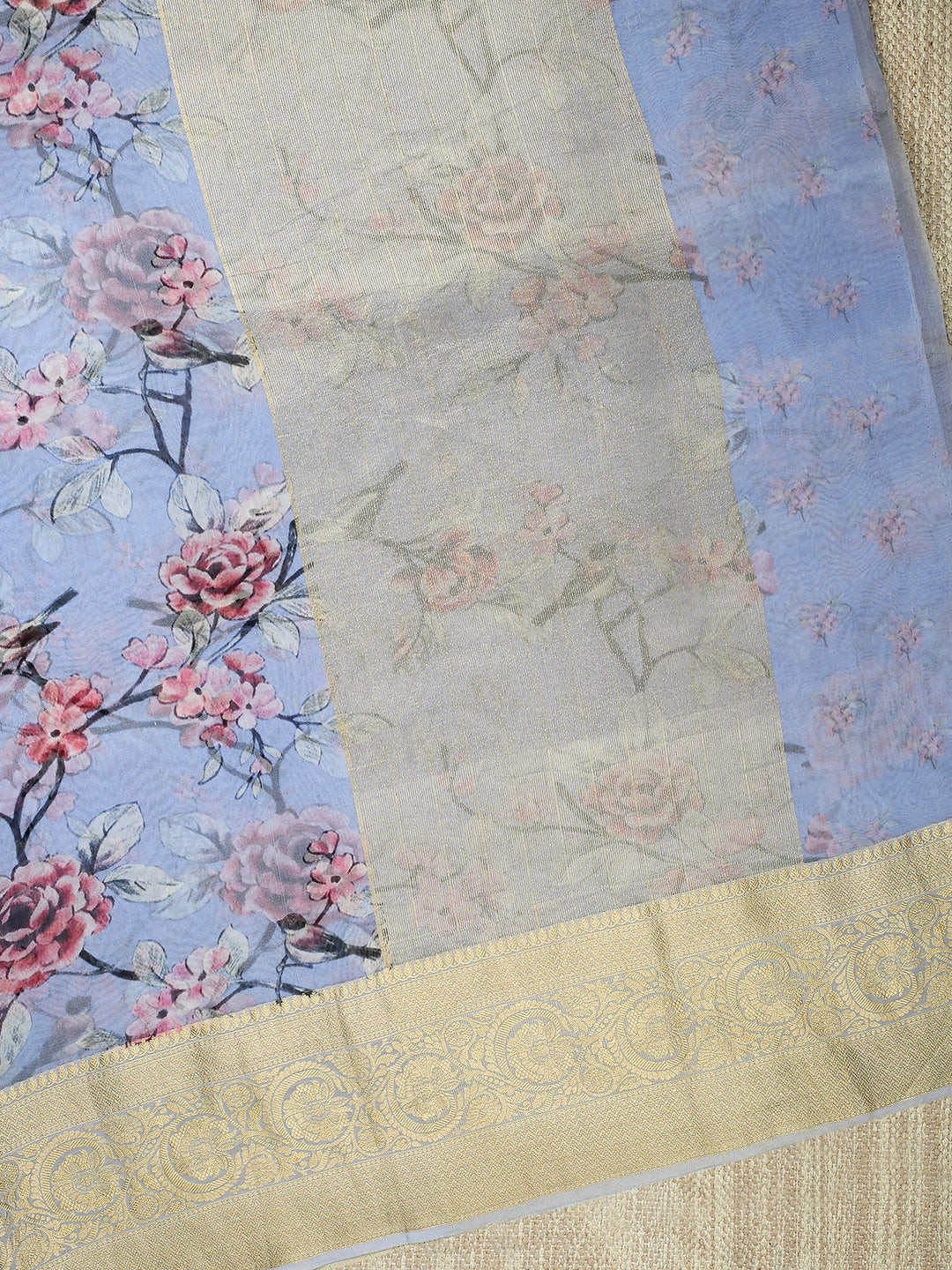 Lavender Organza Silk Printed Banarasi Saree_2