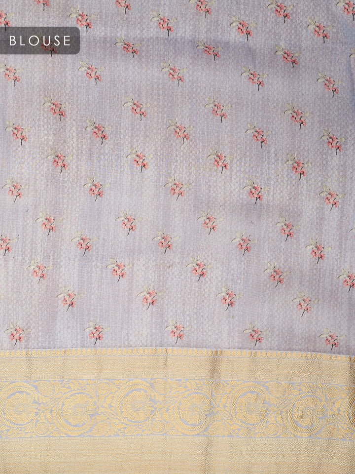 Lavender Organza Silk Printed Banarasi Saree