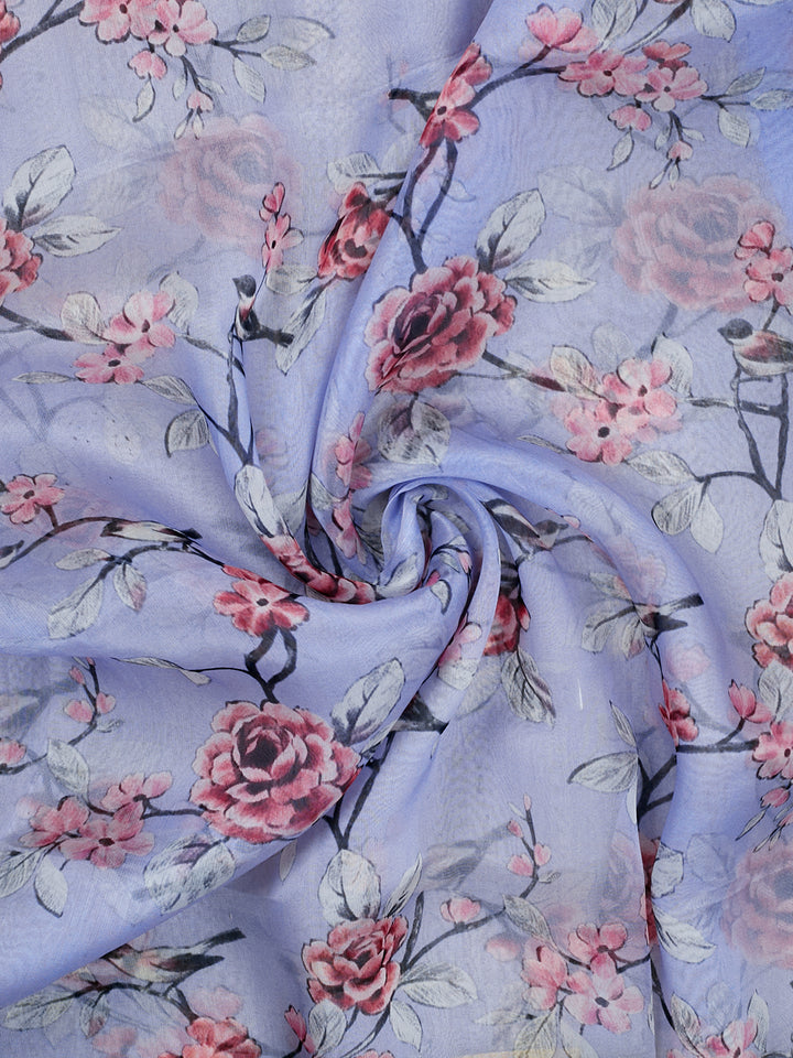 Lavender Organza Silk Printed Banarasi Saree