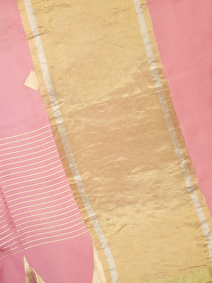 Pink Organza Silk Gold Zari Buti (Kadwa) Banarasi Saree