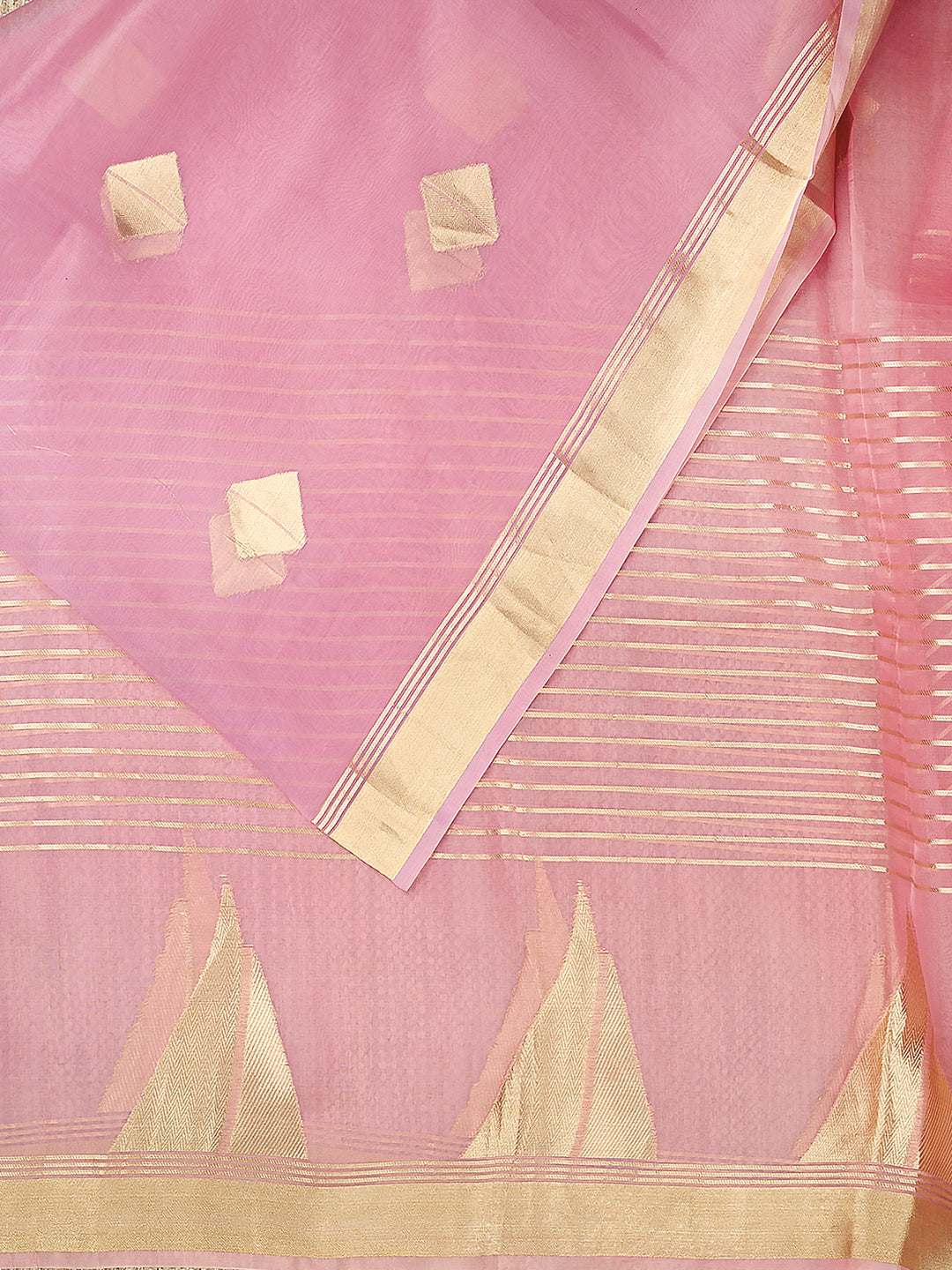 Pink Organza Silk Gold Zari Buti (Kadwa) Banarasi Saree_2