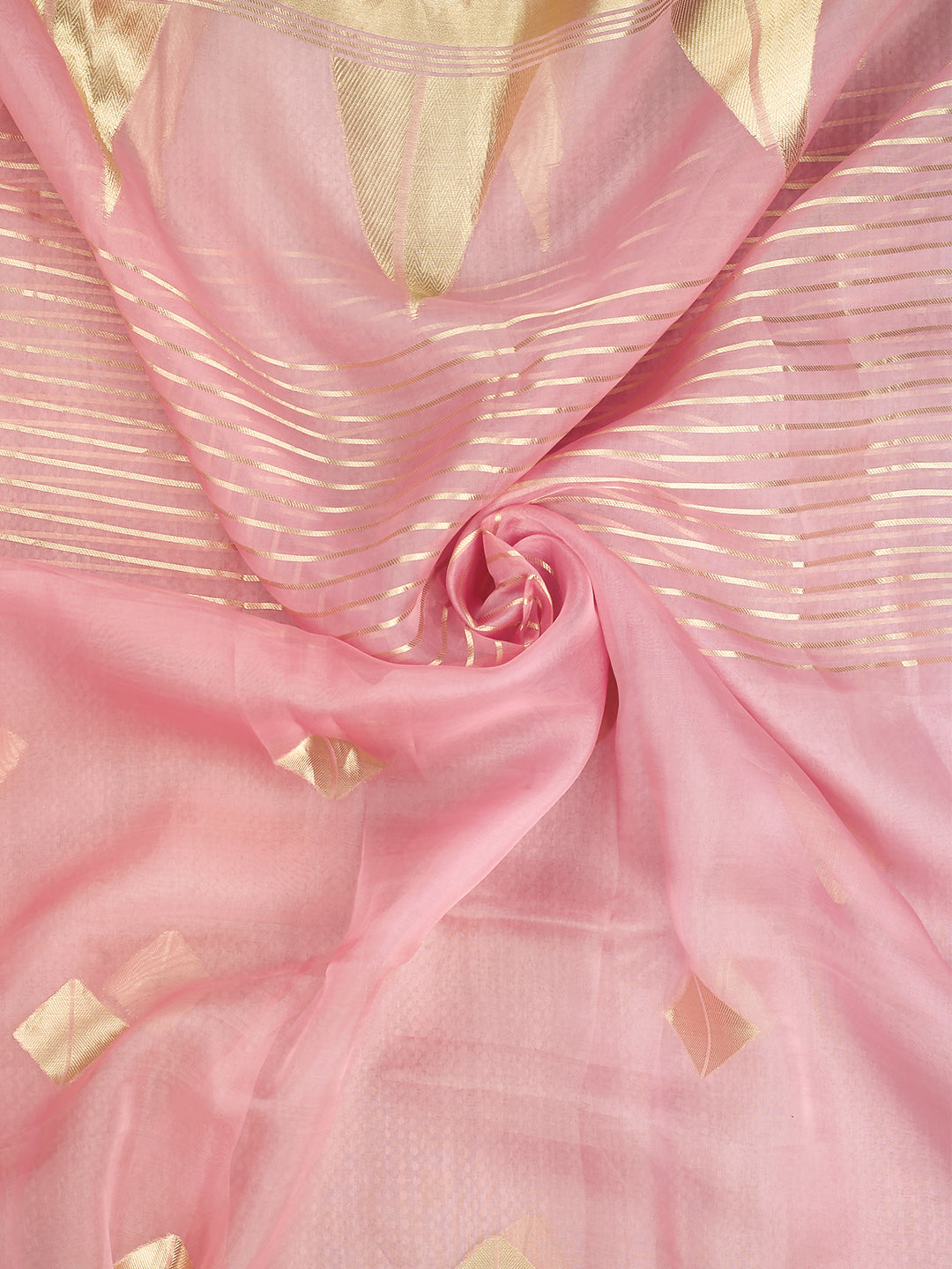 Pink Organza Silk Gold Zari Buti (Kadwa) Banarasi Saree_4