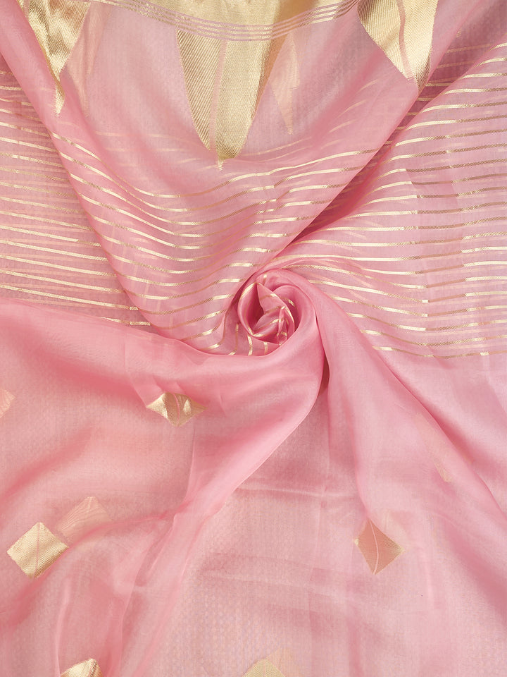 Pink Organza Silk Gold Zari Buti (Kadwa) Banarasi Saree