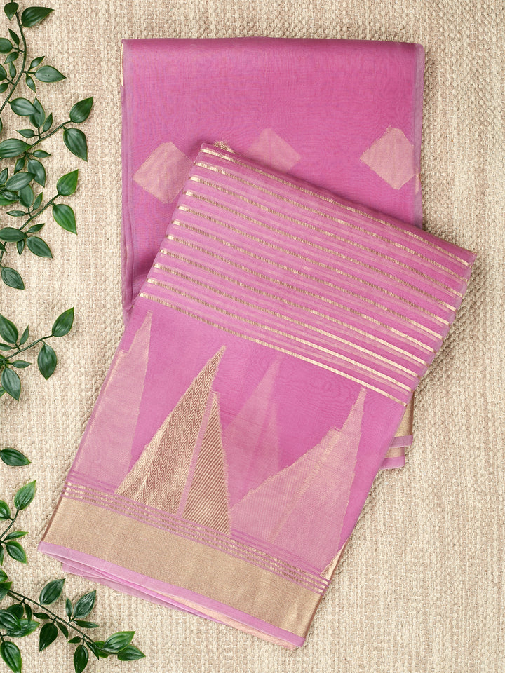 Purple Organza Silk Gold Zari Buti (Kadwa) Banarasi Saree
