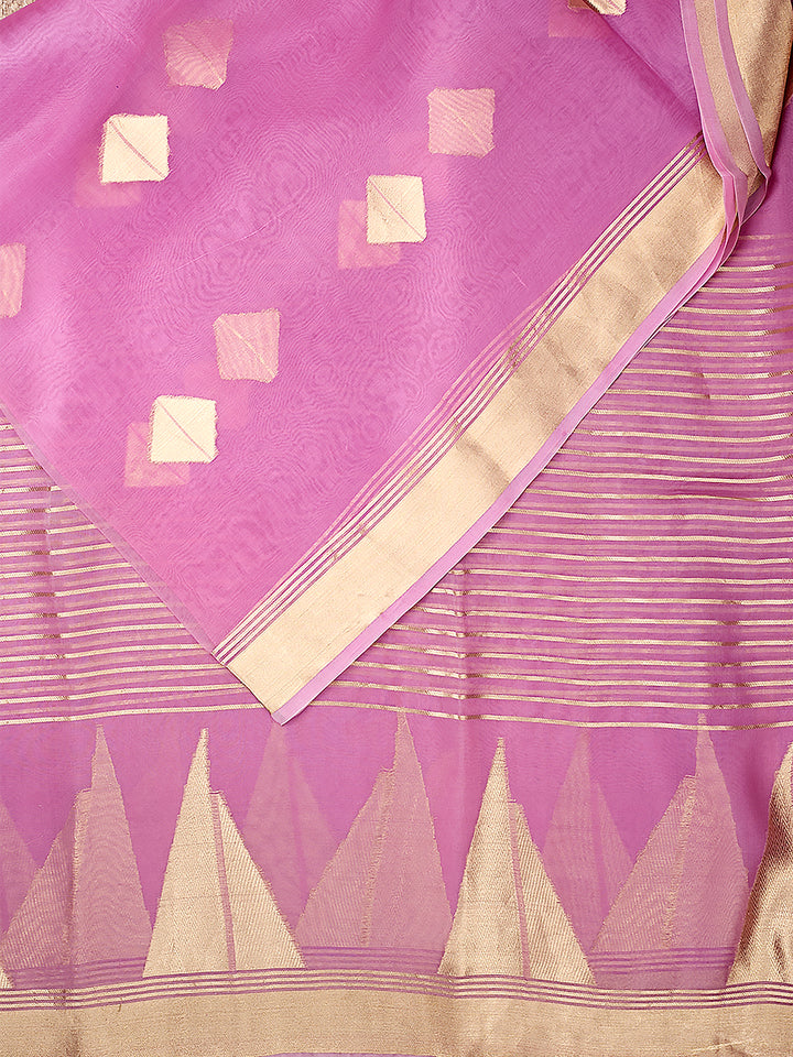 Purple Organza Silk Gold Zari Buti (Kadwa) Banarasi Saree