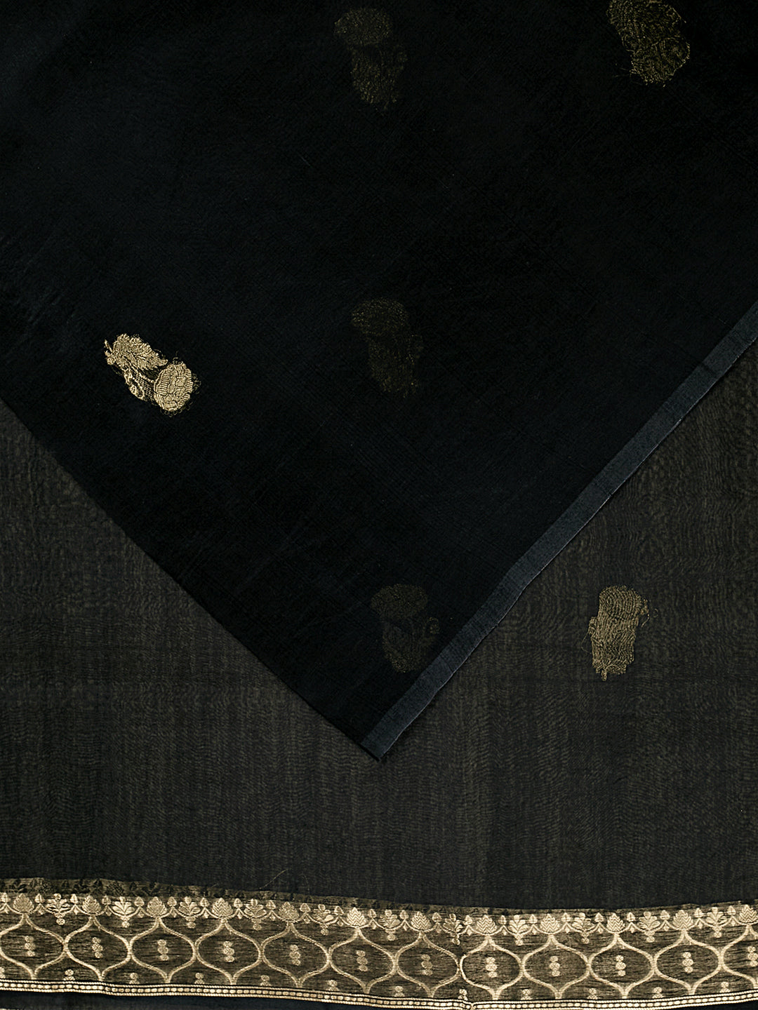 Black Organza Silk Gold Zari Buti Banarasi Saree_2