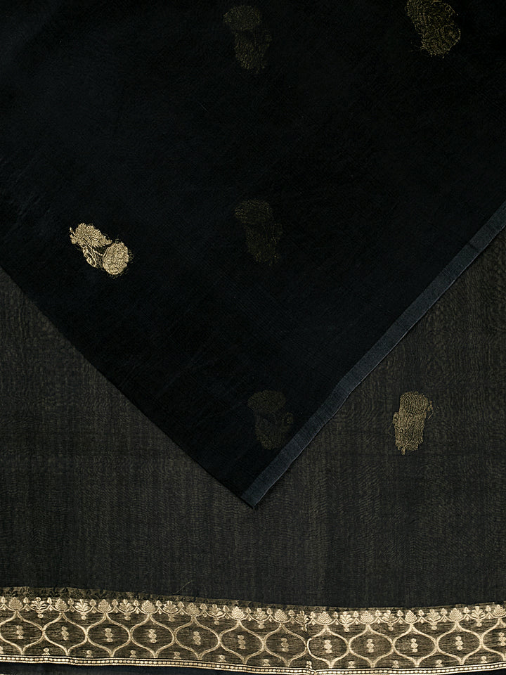 Black Organza Silk Gold Zari Buti Banarasi Saree