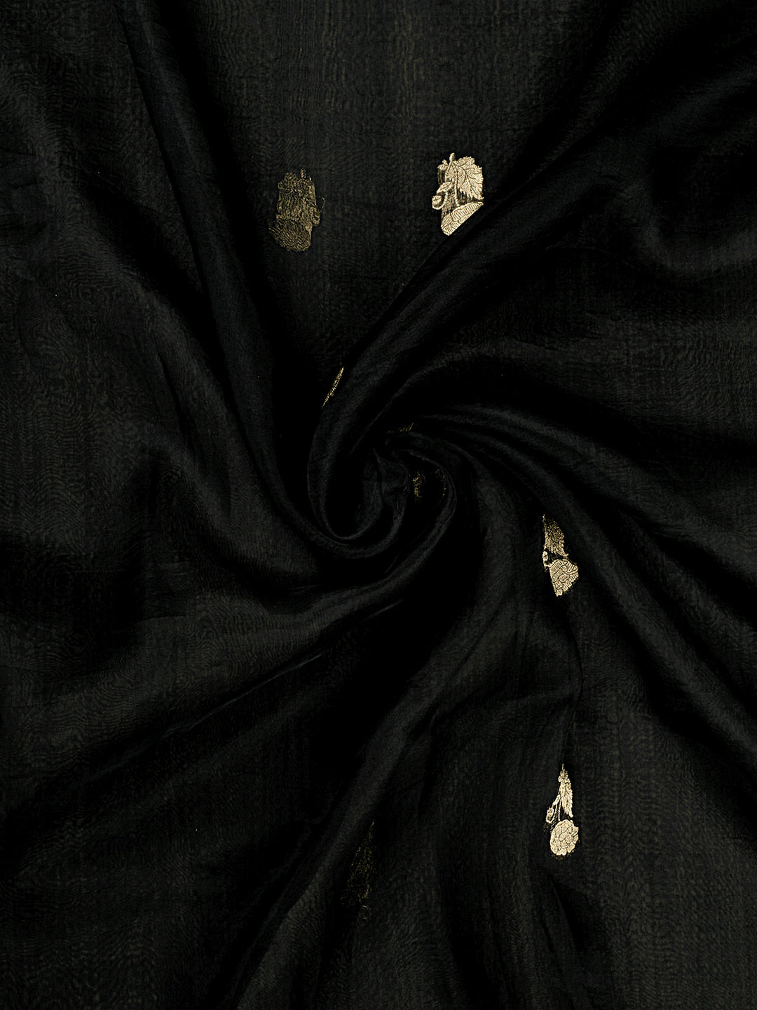 Black Organza Silk Gold Zari Buti Banarasi Saree_4