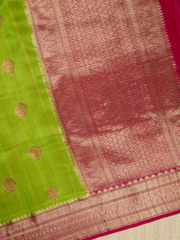 Green Organza Silk Antique Zari Buta Banarasi Saree