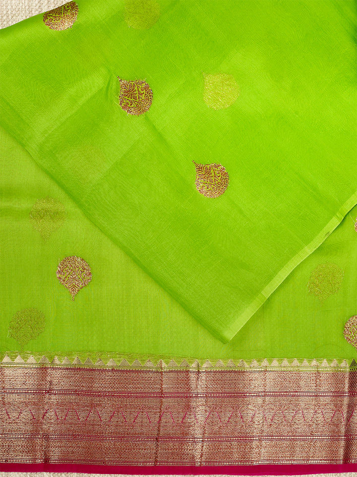 Green Organza Silk Antique Zari Buta Banarasi Saree
