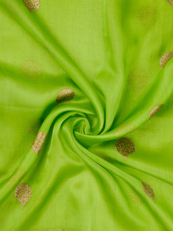 Green Organza Silk Antique Zari Buta Banarasi Saree