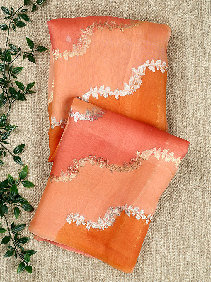 Orange Organza Silk Banarasi Saree