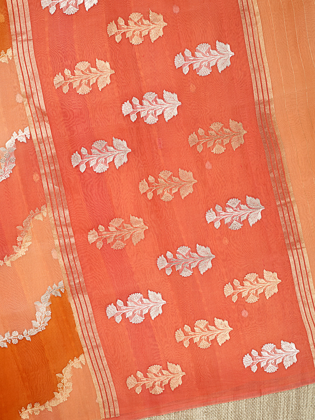 Orange Organza Silk Banarasi Saree_3