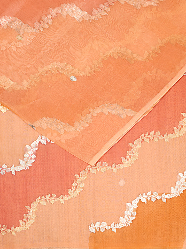 Orange Organza Silk Banarasi Saree