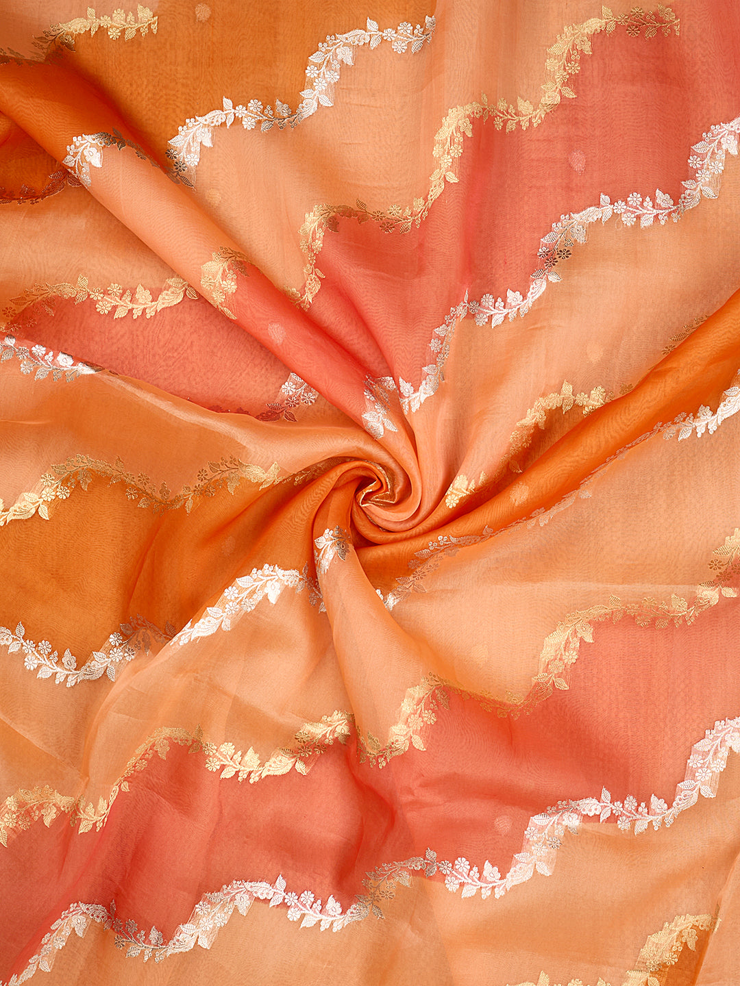 Orange Organza Silk Banarasi Saree_4