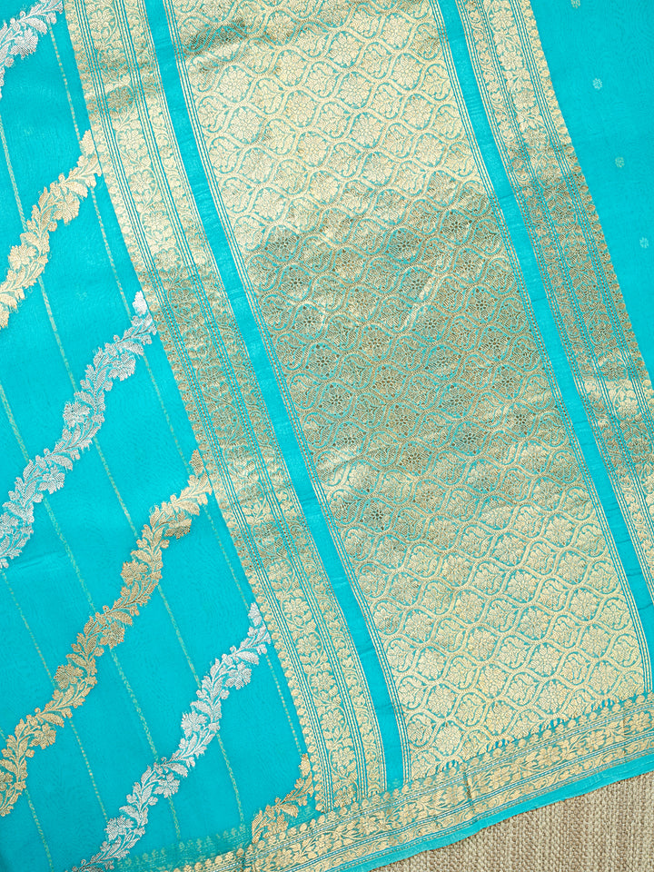 Firozi Organza Silk Sonarupa Leheriya and Lining Banarasi Saree