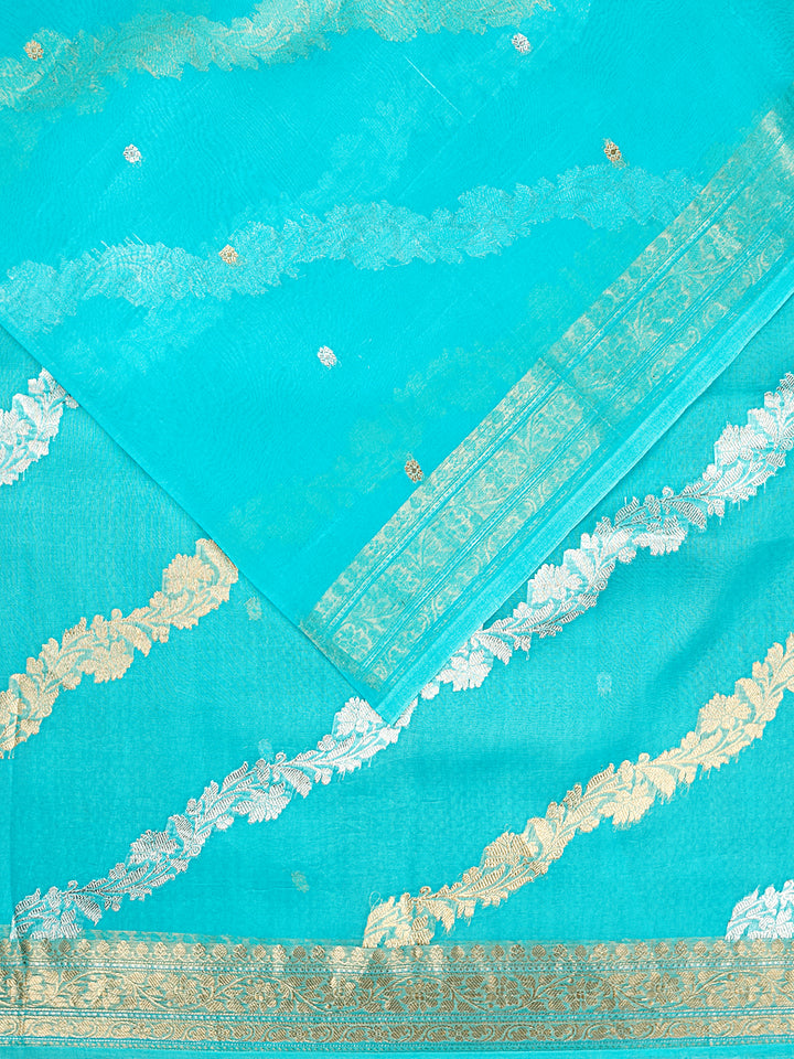 Firozi Organza Silk Sonarupa Leheriya and Lining Banarasi Saree