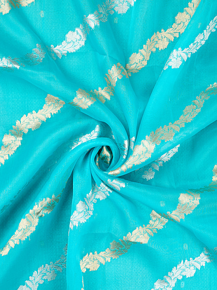 Firozi Organza Silk Sonarupa Leheriya and Lining Banarasi Saree